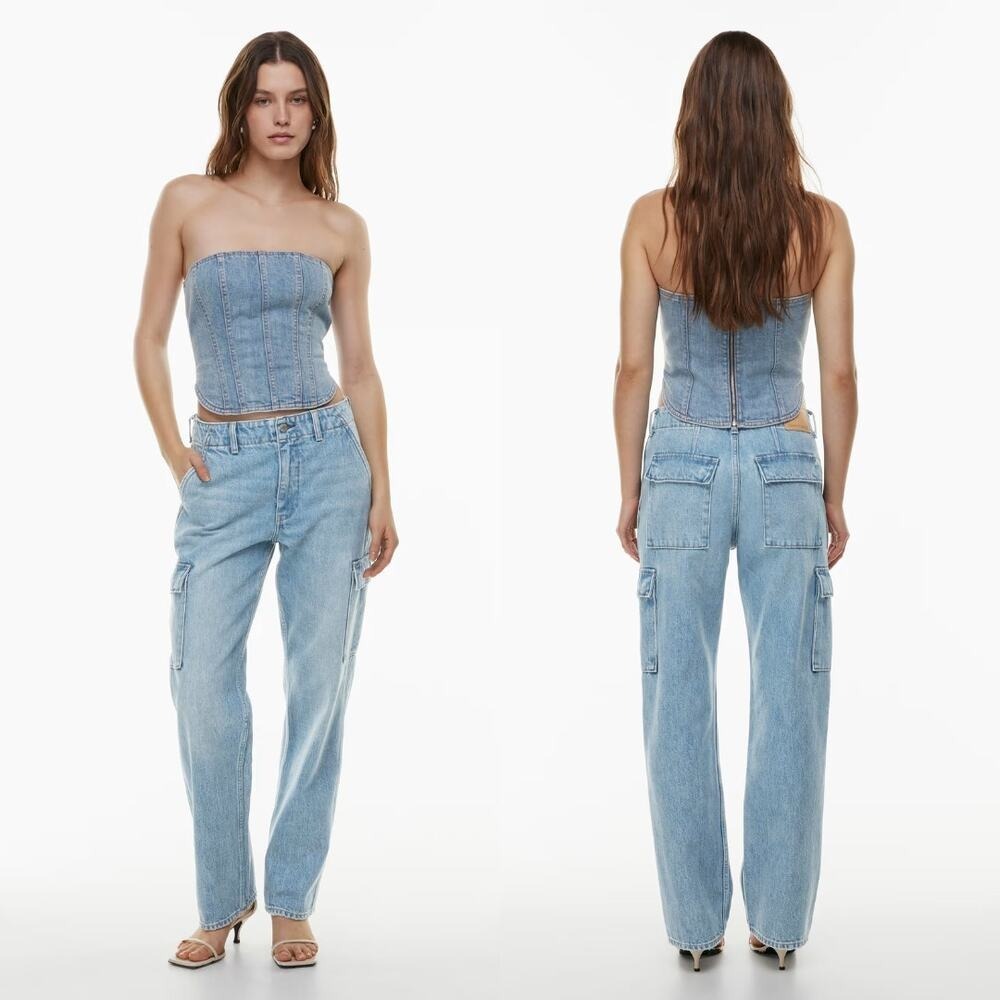 Denim Forum Jeans Womens Size 23 Cargo Blue Denim 90s Edie Low Rise‎ Y2K Cotton - Picture 2 of 14